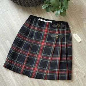 NWT Vintage Rafaella 100% Worsted Wool Pleated Plaid Side Buckle Wrap Skirt
